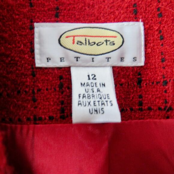 Talbots Vintage Red Tweed Plaid Blazer Jacket with Black Buttons Large Retro - Picture 7 of 7
